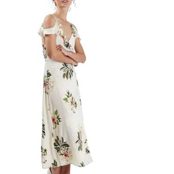 topshop cream dress with flowers NEW TOPSHOP Red Cream LARGE FLORAL Satin PUFF SLEEVE Cutout Back MINI DRESS  US 2